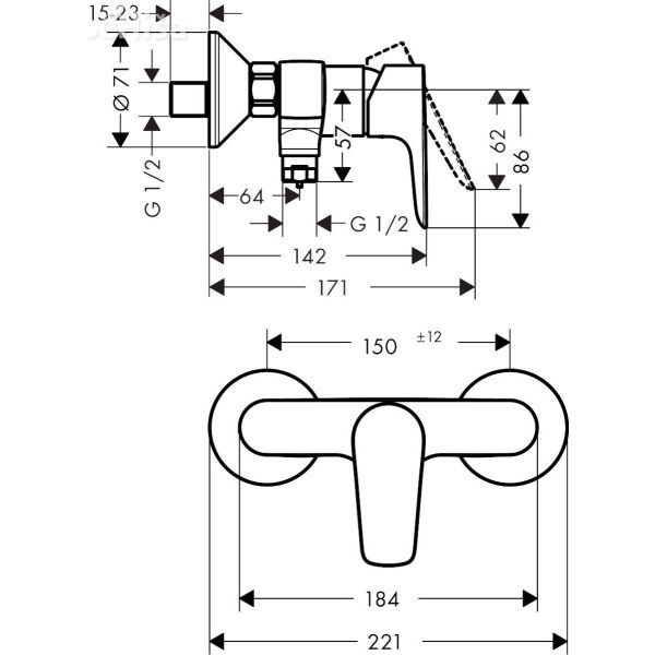 Stenska enoročna armatura za tuš Talis E krom HANSGROHE 71760000
