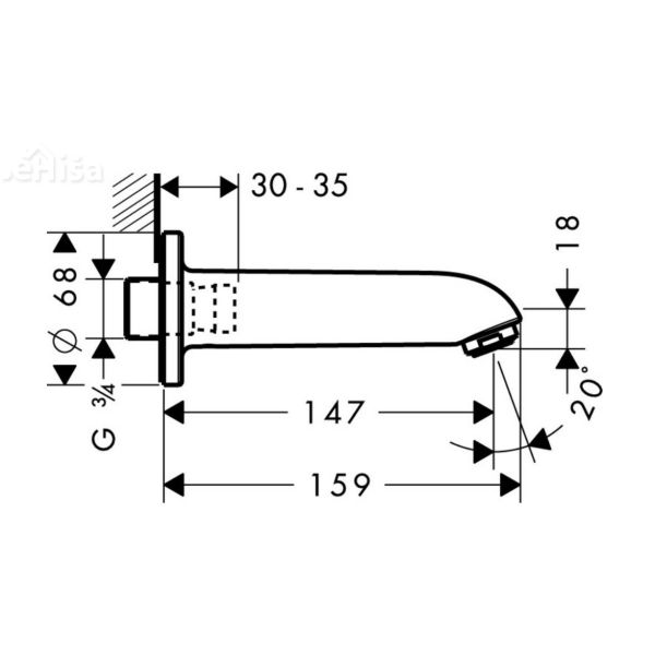 Stenski izliv za kopalno kad 14,7 cm krom HANSGROHE 13414000
