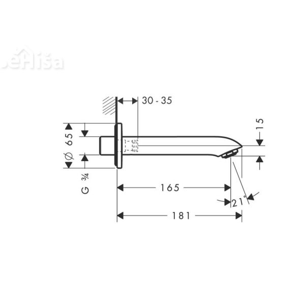 Stenski izliv za kopalno kad Metris 16,5 cm krom HANSGROHE 31494000
