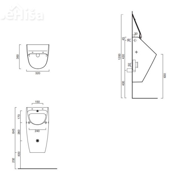 Stenski pisoar Sfera 64 35x32 z luknjami za pokrov CATALANO 1OR64F00
