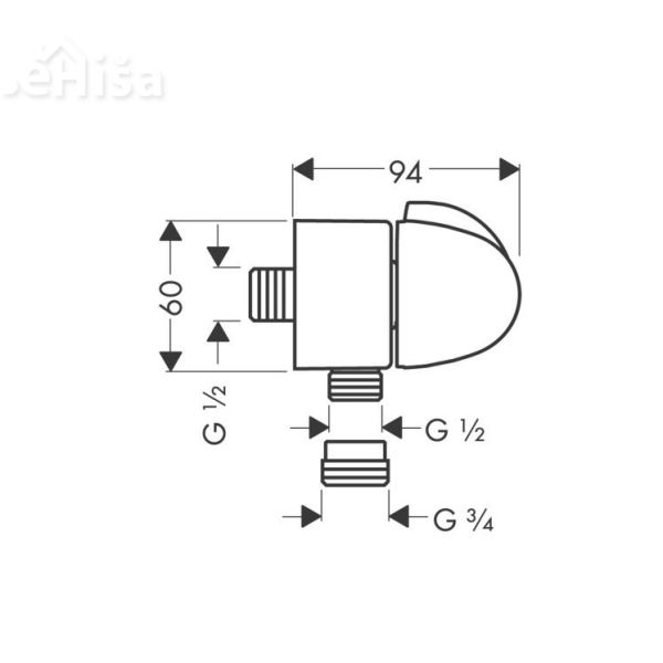 Stenski priključek FixFit E z nepovratnim in zapornim ventilom krom HANSGROHE 27452000
