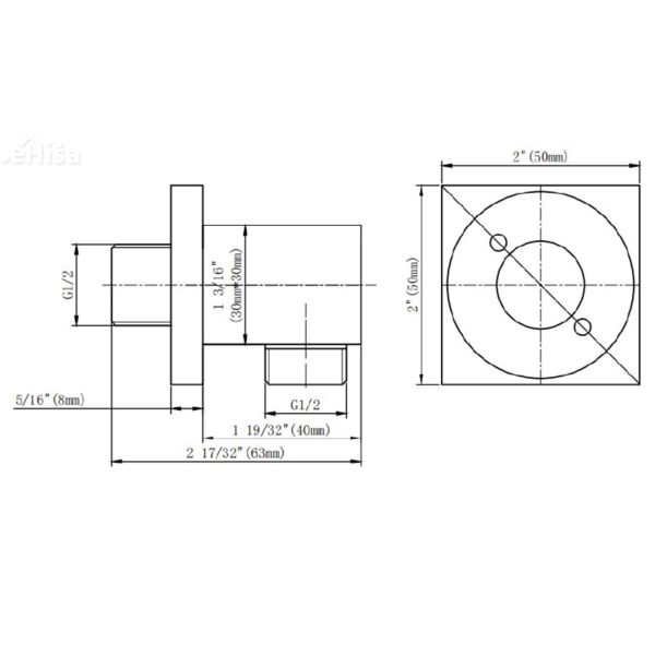 Stenski priključek za tuš cev SQ črna UNITAS 12214B
