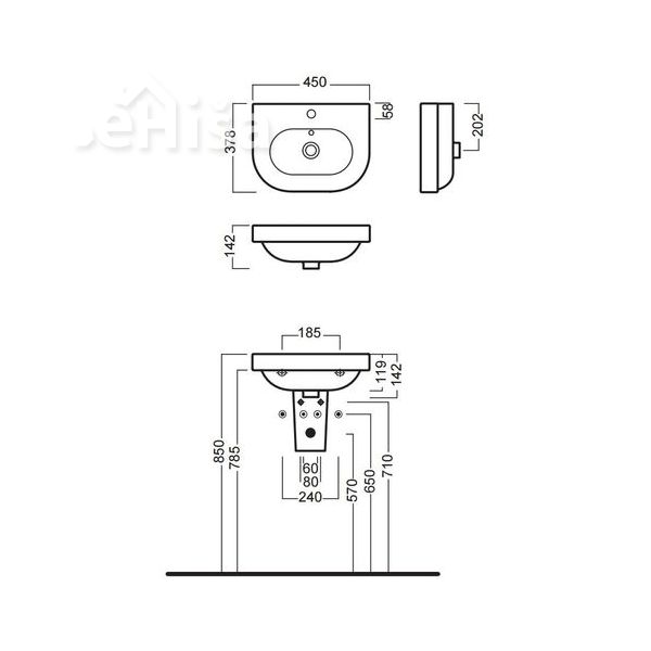 Stenski umivalnik Daytime 45x38 cm HATRIA YXBM01
