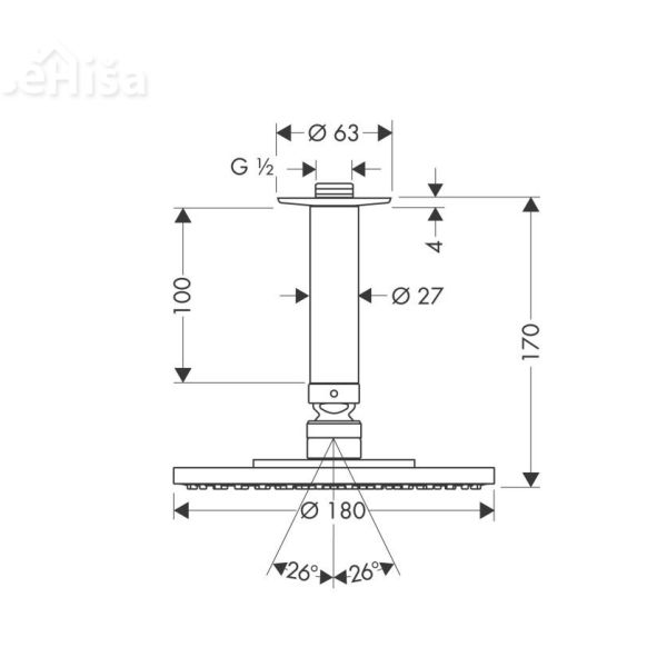 Stropna nadglavna prha Raindance S 180 krom HANSGROHE 27472000
