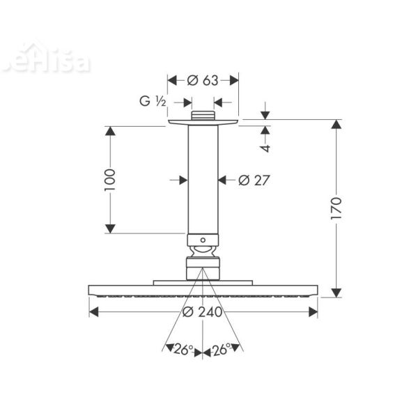 Stropna nadglavna prha Raindance S 240 krom HANSGROHE 27477000
