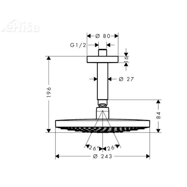 Stropna nadglavna prha Raindance Select S 240 krom z nosilcem HANSGROHE 26467000
