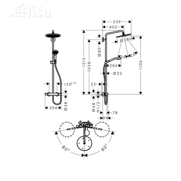 Termostatski stenski tuš komplet Croma Select S 280 krom HANSGROHE 26790000
