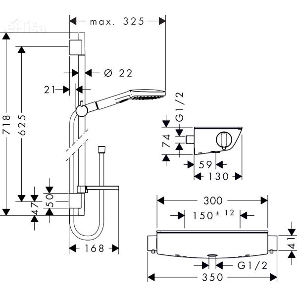 Termostatski stenski tuš komplet Raindance Select E 65 cm krom HANSGROHE 27038000
