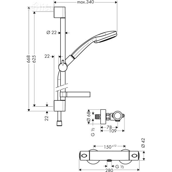 Termostatski tuš komplet Croma 100 comfort krom HANSGROHE 27086000
