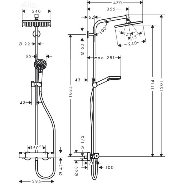 Termostatski tuš set z nadglavno prho Crometta E 240 krom HANSGROHE 27271000

