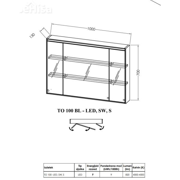 Toaletna omarica Joy TO 100 BL -LED s svetilko in vtičnico KOLPA SAN 528870
