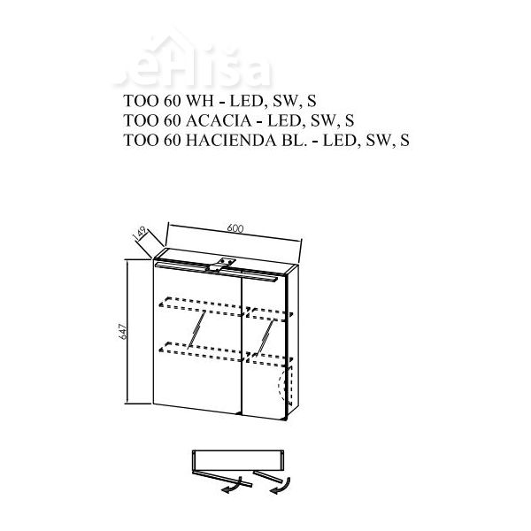 Toaletna omarica TOO 60 z LED svetilko in stikalom ter vtičnico Oxana KOLPA-SAN
