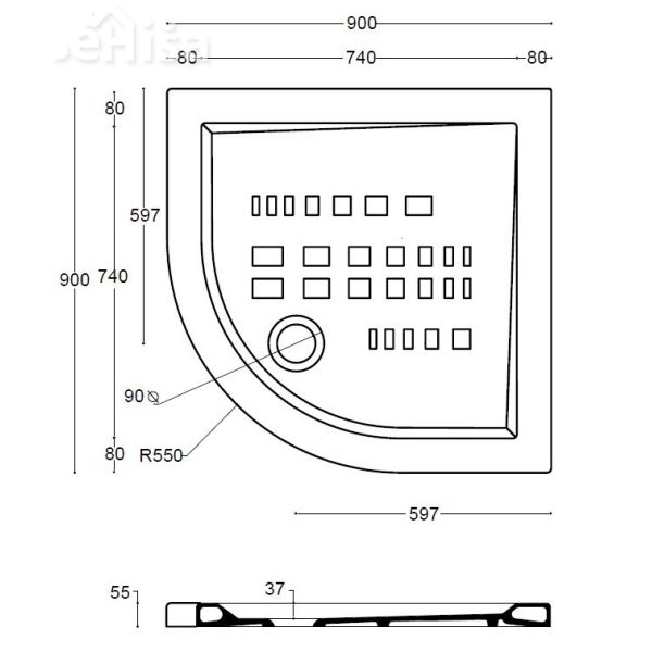 Tuš kad keramična ALTHEA slim 90x90 cm
