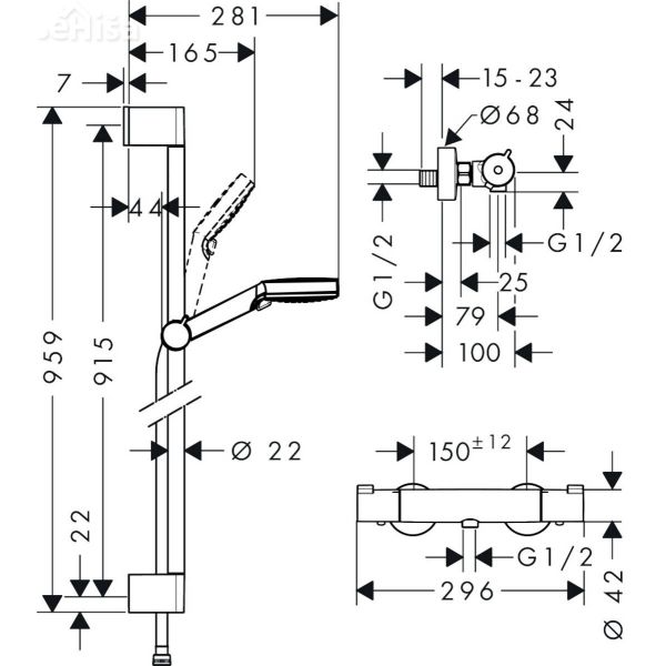 Tuš komplet z ročko in nosilcem Croma 100 90 cm bela-krom HANSGROHE 27813400
