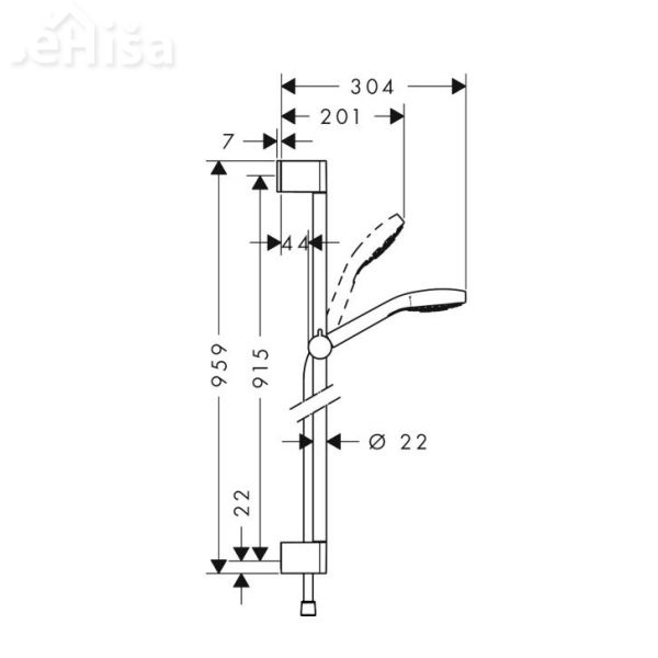 Tuš komplet z ročko in nosilcem Croma Select S 90 cm bela-krom HANSGROHE 26570400
