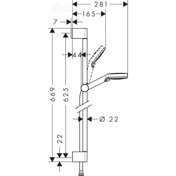 Tuš komplet z ročko in nosilcem Crometa 150 brez armature 65 cm bela-krom HANSGROHE 26534400
