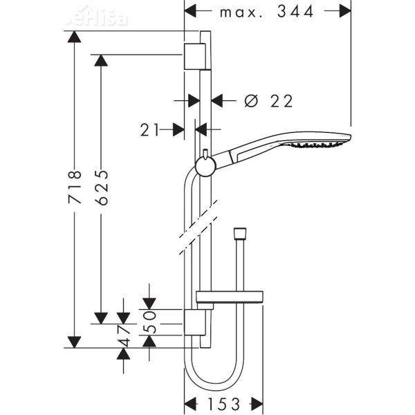 Tuš komplet z ročko in nosilcem Raindance Select S 65 cm brez armature krom HANSGROHE 27802400
