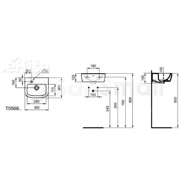 Umivalnik Tempo 35 cm IDEAL STANDARD T056801
