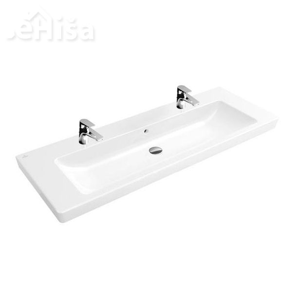 Umivalnik z dvema luknjama za dve armaturi SUBWAY 2.0 VANITY 130x47 cm white alpin VILLEROY & BOCH
