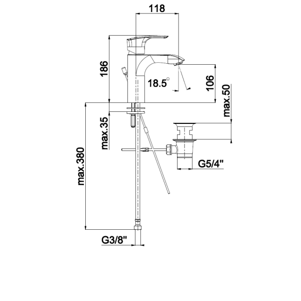 Umivalniška enoročna armatura Elite e10 z zgornjim delom sifona UNITAS 00086
