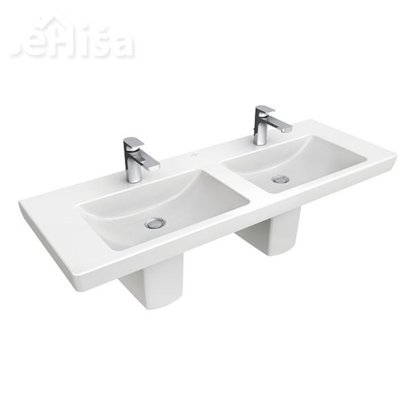Vgradni dvojni umivalnik brez preliva SUBWAY 2.0 VANITY 130x47 cm white alpin VILLEROY & BOCH
