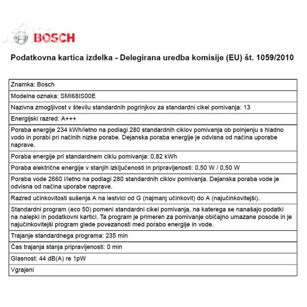 Vgradni pomivalni stroj širine 60 cm BOSCH SMI68IS00E
