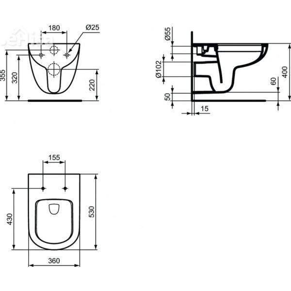 Viseča WC školjka TEMPO Rimfree IDEAL STANDARD T040501
