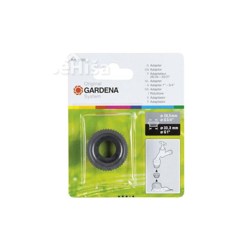 Adapter za prehod iz notranjega navoja 33,3 mm (G1) na zunanji navoj 26,5 mm (G3/4) GARDENA 05305-20