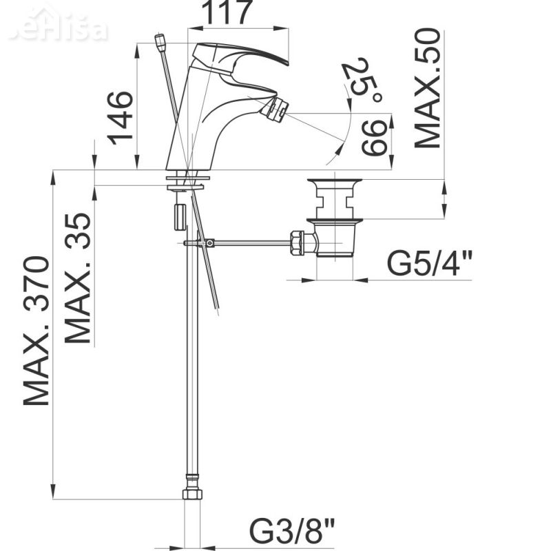 Armatura za bide Harmony h50 z zgornjim delom sifona UNITAS 00592