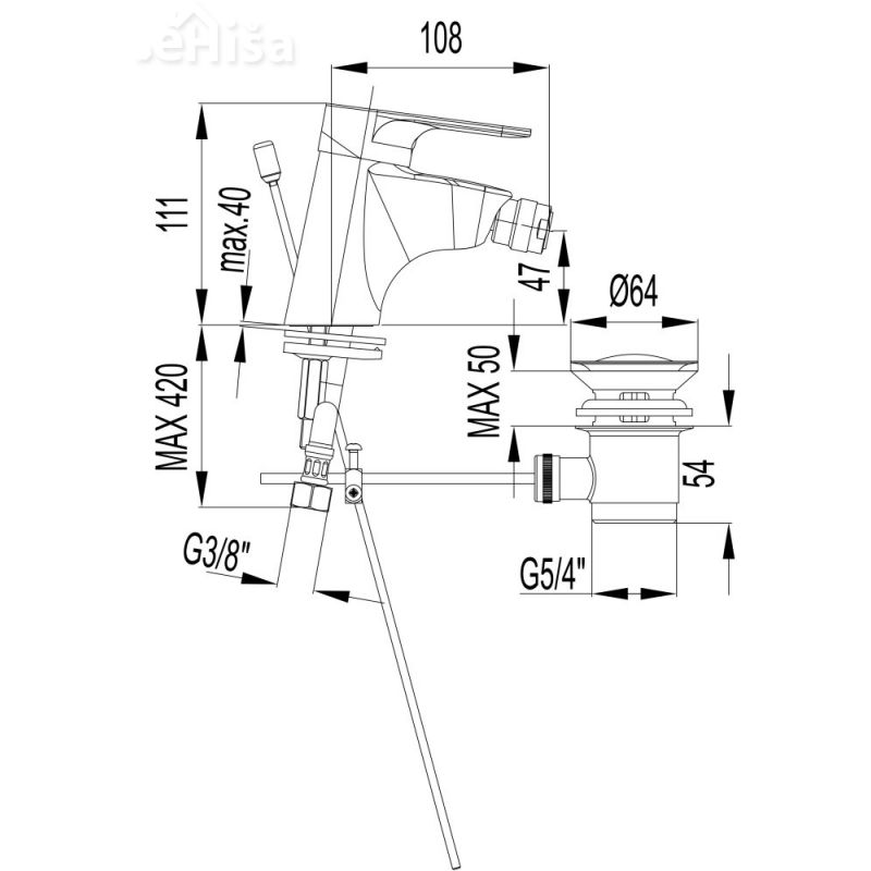 Armatura za bide Infinity i50 z zgornjim delom sifona UNITAS 00501
