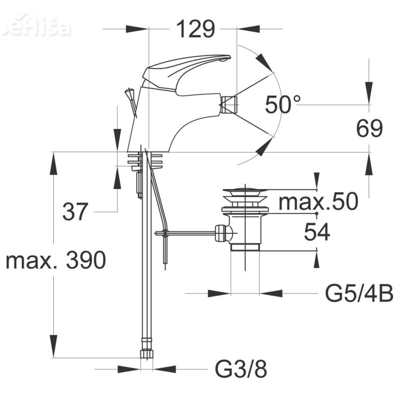 Armatura za bide Prestige p50 z zgornjim delom sifona UNITAS 00561
