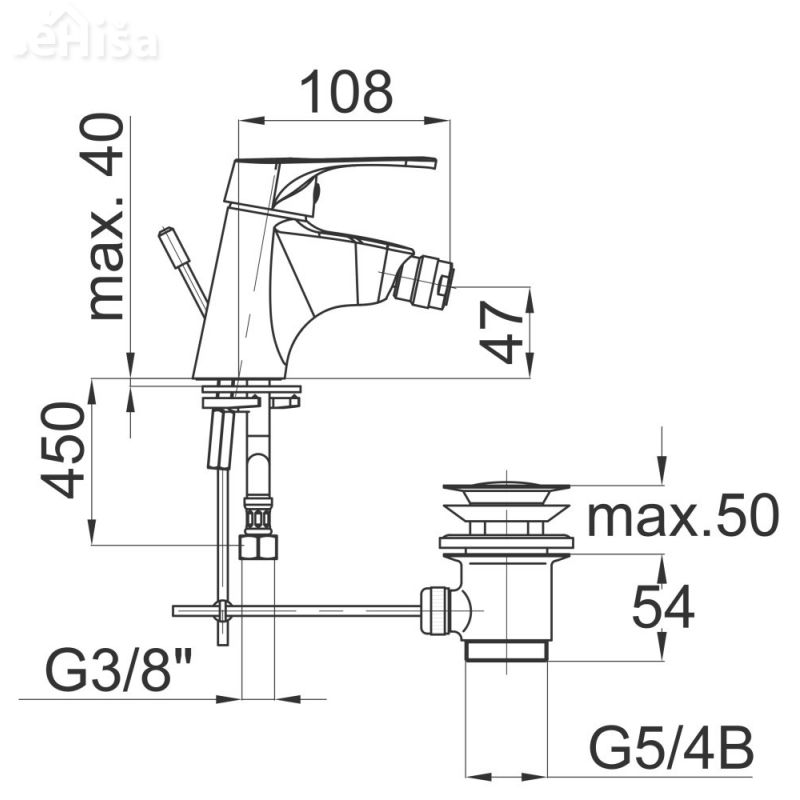 Armatura za bide Project m50 z zgornjim delom sifona UNITAS 00516
