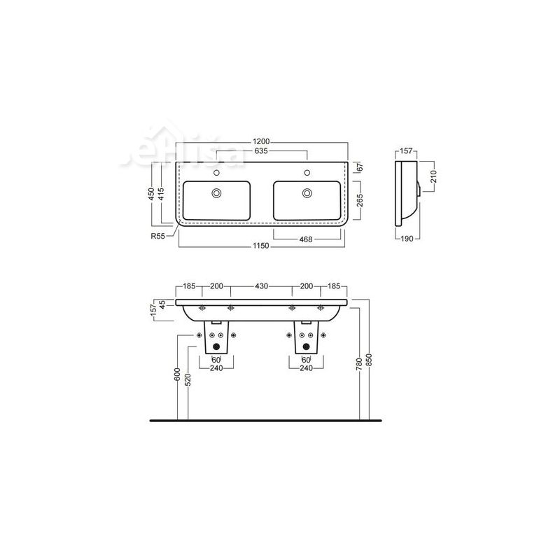 Dvojni stenski umivalnik ERIKA Pro 120x45 cm HATRIA YXJC01
