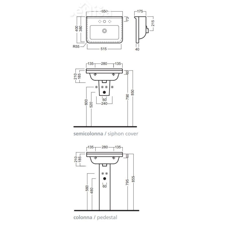 Stenski umivalnik ERIKA Pro 55x40 cm HATRIA YXBI01
