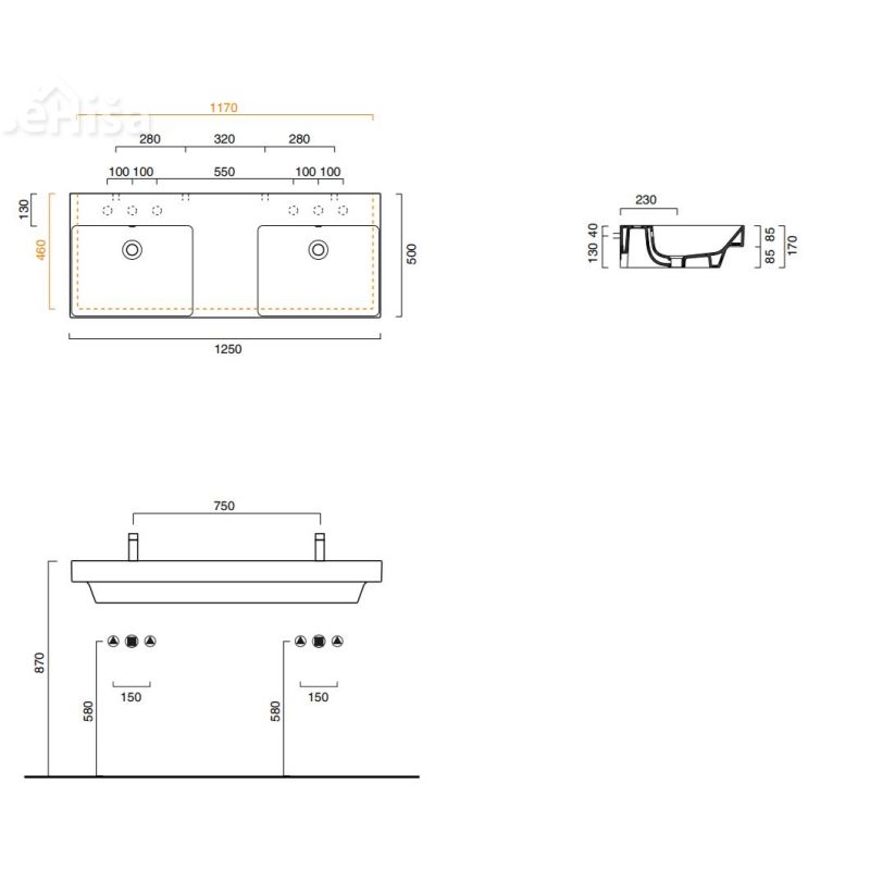 Dvojni umivalnik New zero 125x50 CATALANO 1125ZEDUP00
