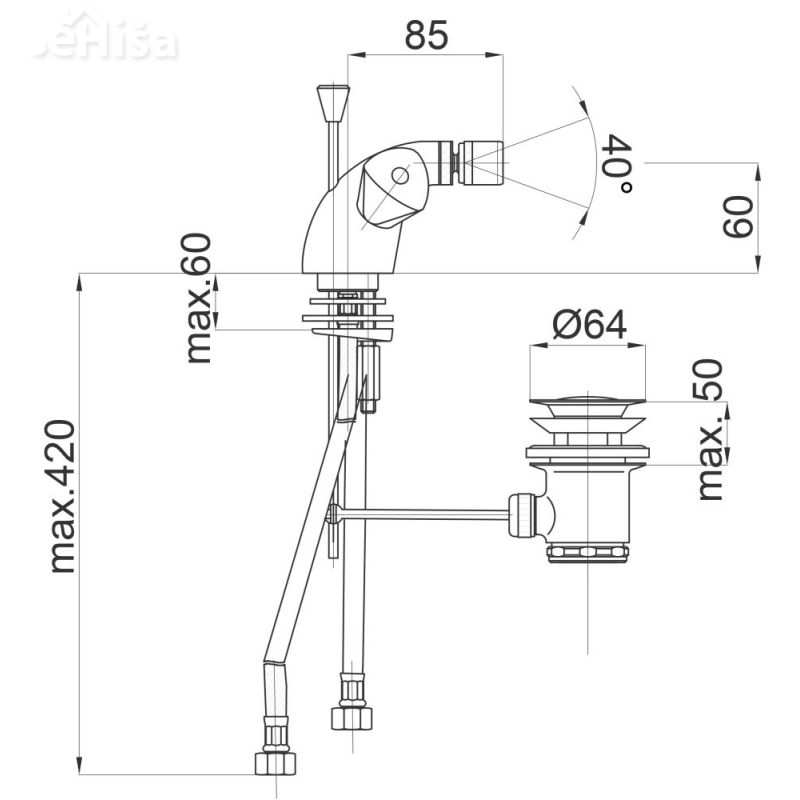 Dvoročna armatura za bide Classic c50 z zgornjim delom sifona UNITAS 05557
