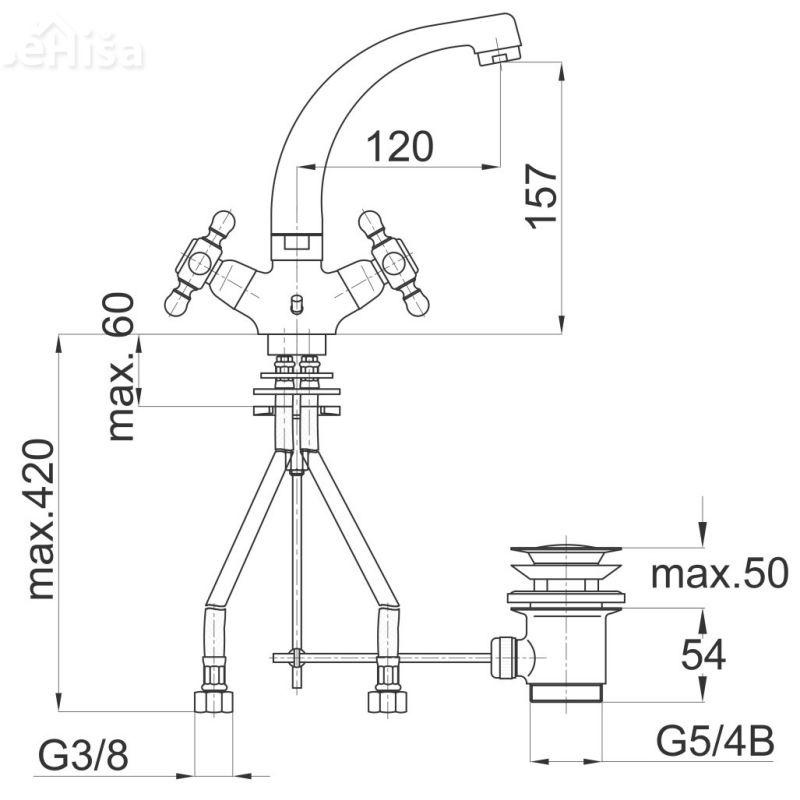Dvoročna armatura za umivalnik Stil z11 z zgornjim delom sifona UNITAS 07073

