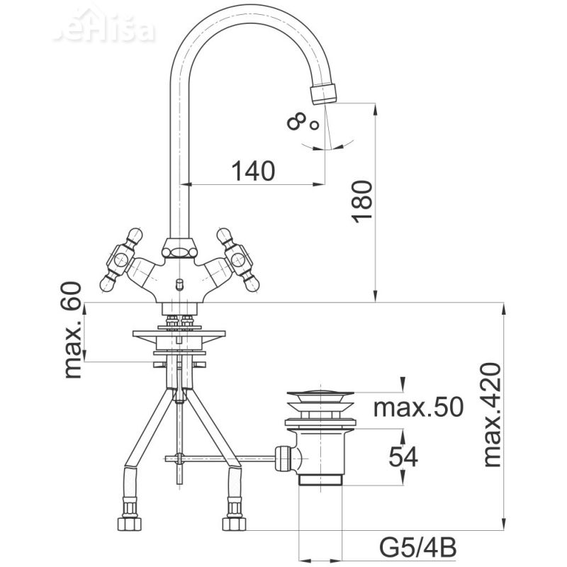 Dvoročna armatura za umivalnik Stil z12 z zgornjim delom sifona UNITAS 07077