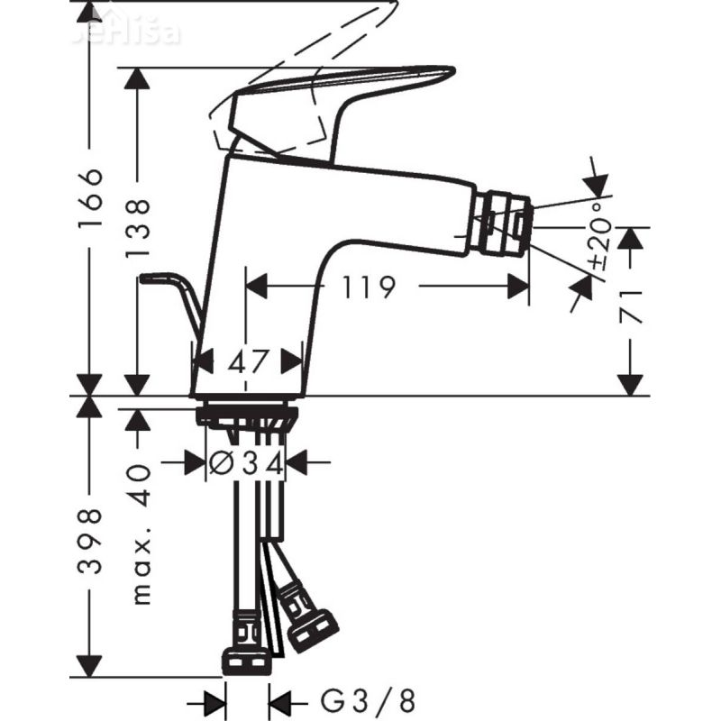 Enoročna armatura za bide Logis 70 krom HANSGROHE 71204000