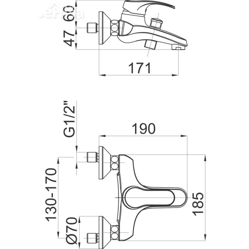 Enoročna armatura za kopalno kad Harmony h30 samo armatura UNITAS 00395
