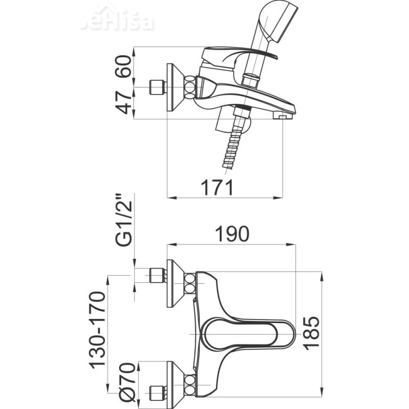 Enoročna armatura za kopalno kad Harmony h30 z tuš ročko UNITAS 00393
