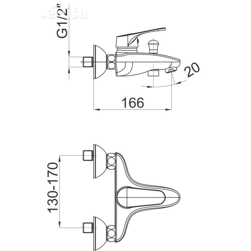 Enoročna armatura za kopalno kad Project m30 samo armatura UNITAS 00326
