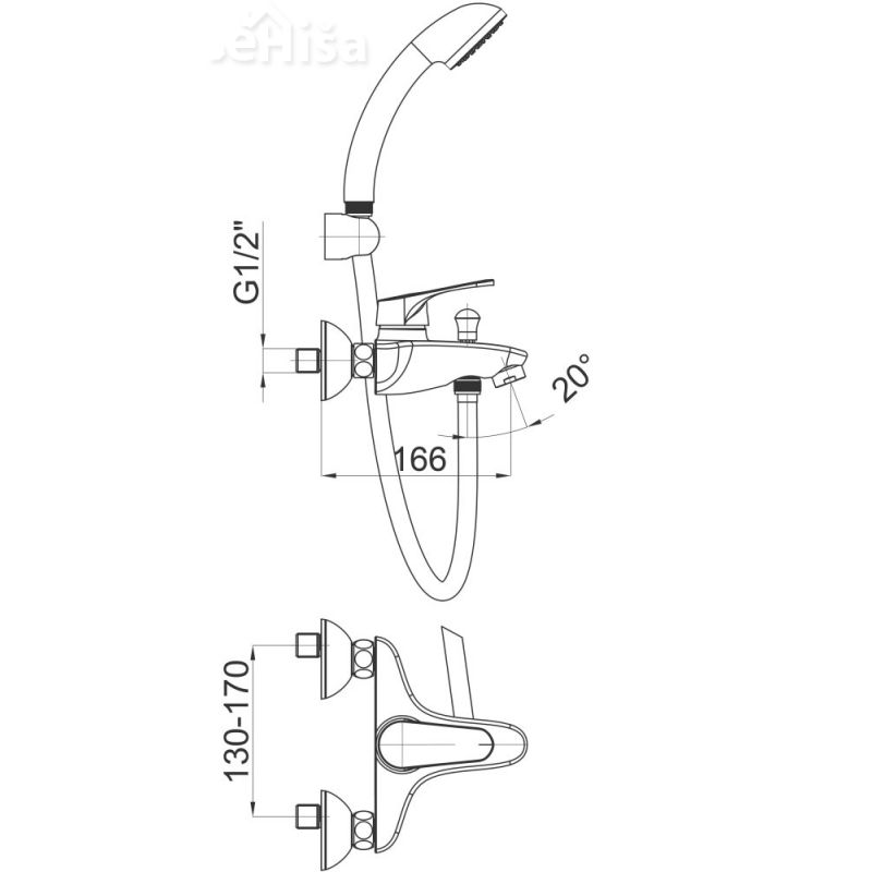Enoročna armatura za kopalno kad Project m30 z tuš ročko UNITAS 00325
