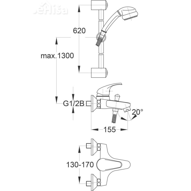 Enoročna armatura za kopalno kad Simpaty s32 komplet UNITAS 00384