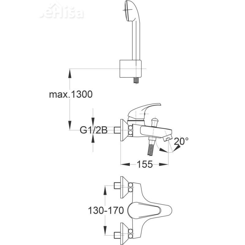 Enoročna armatura za kopalno kad Simpaty s32 z tuš ročko UNITAS 00381