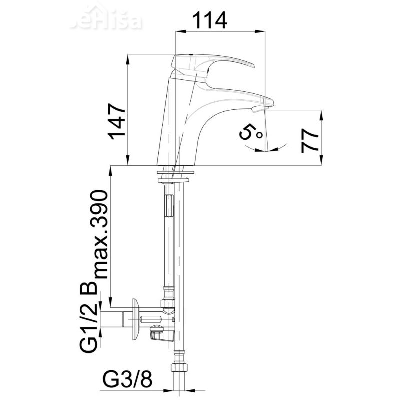 Enoročna armatura za umivalnik Harmony h10 nizkotlačna z kotnimi ventili UNITAS 01095
