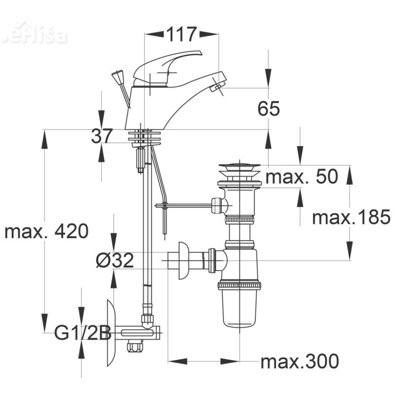 Enoročna armatura za umivalnik Simpaty s10 komplet UNITAS 00081