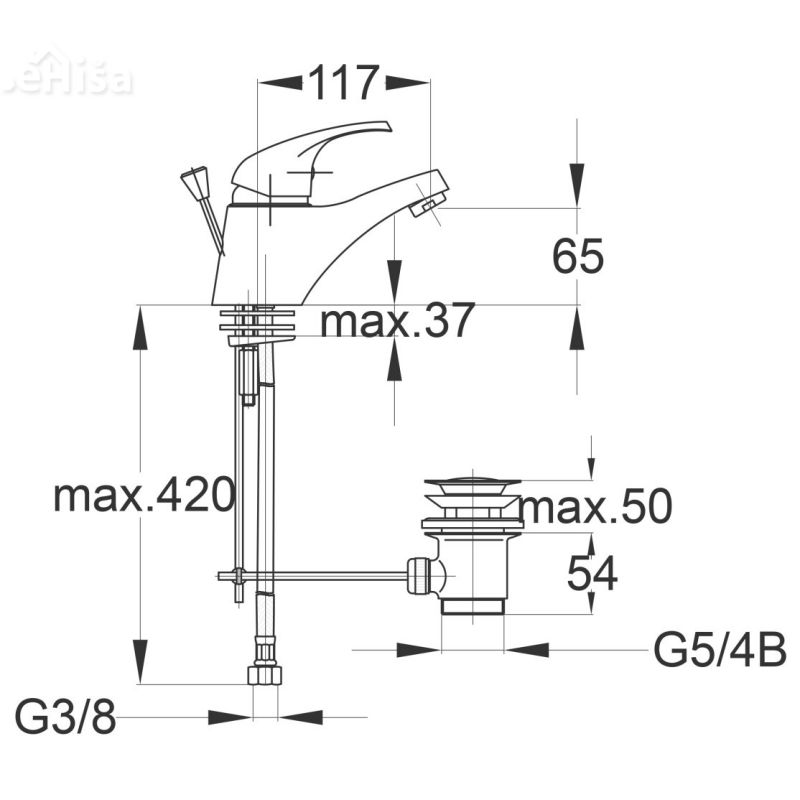 Enoročna armatura za umivalnik Simpaty s10 z zgornjim delom sifona UNITAS 00082
