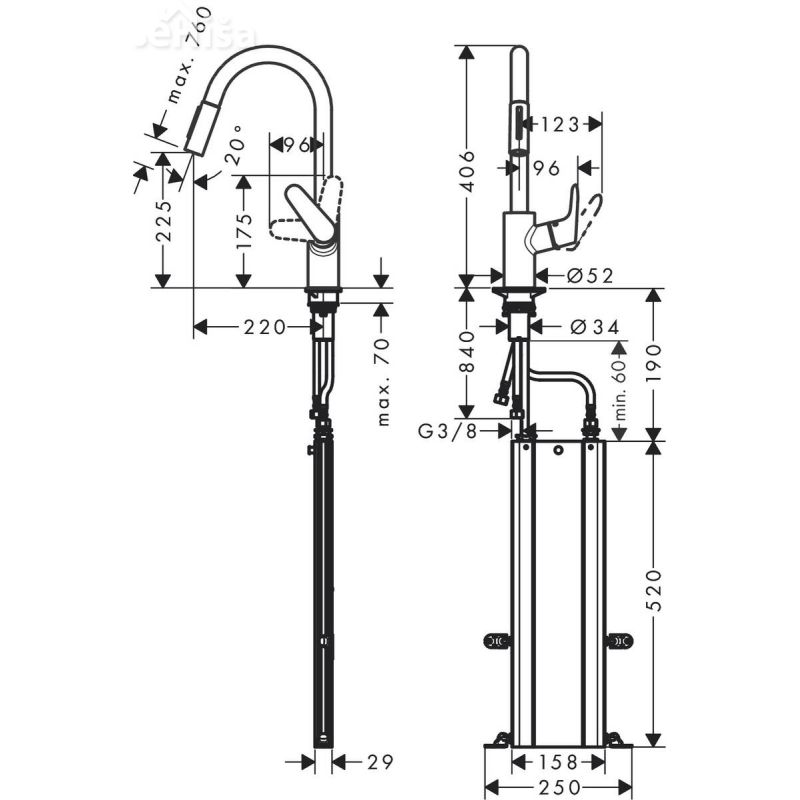 Enoročna izvlečna kuhinjska armatura M4116-H240 240 krom HANSGROHE 73880000
