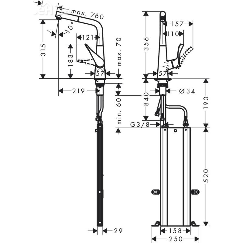 Enoročna izvlečna kuhinjska armatura M7114-H320 320 krom HANSGROHE 73812000
